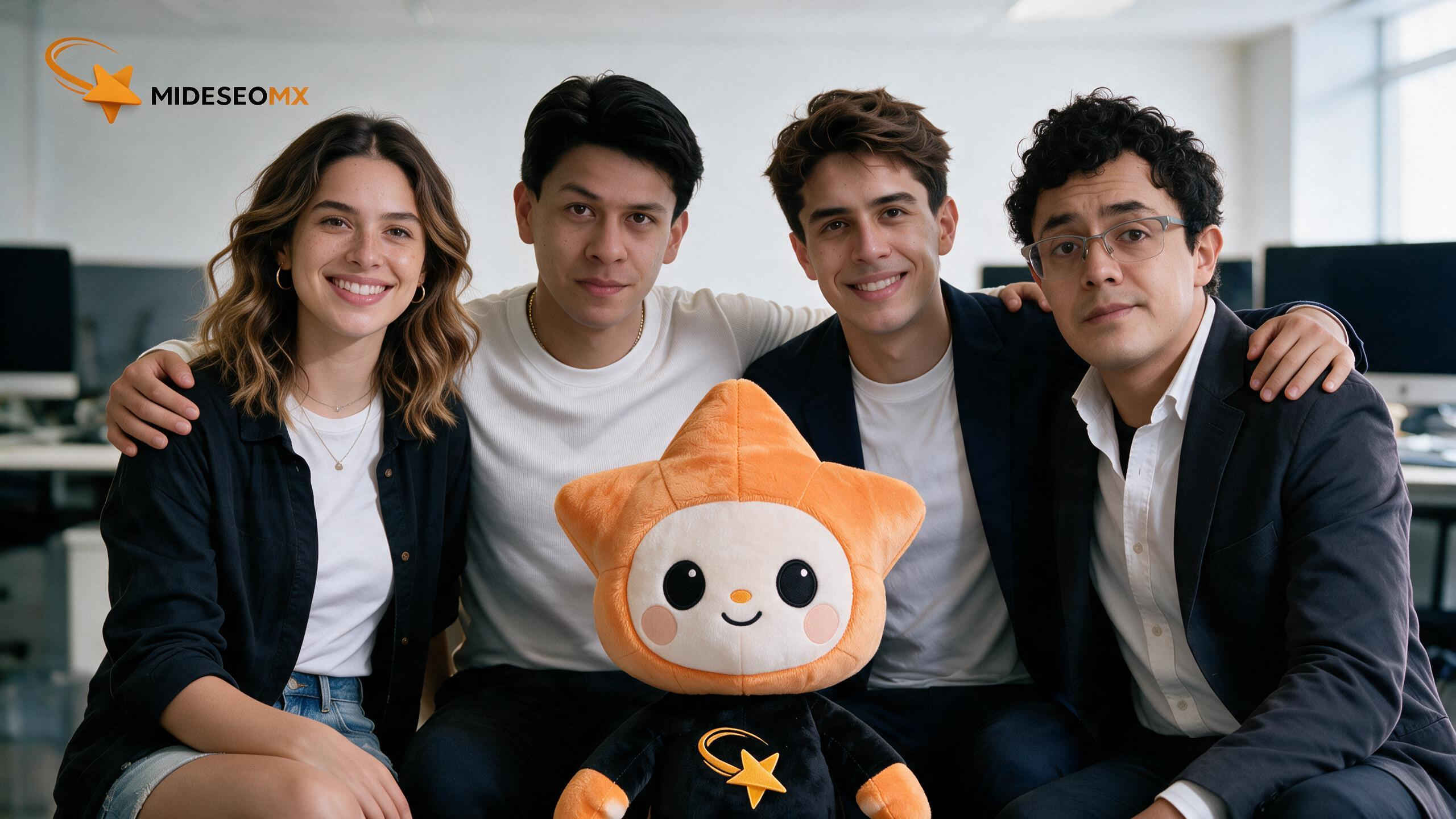 Equipo de Mi Deseo con la mascota de la marca